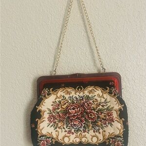 Vintage Floral Tapestry Clutch with Chain Strap